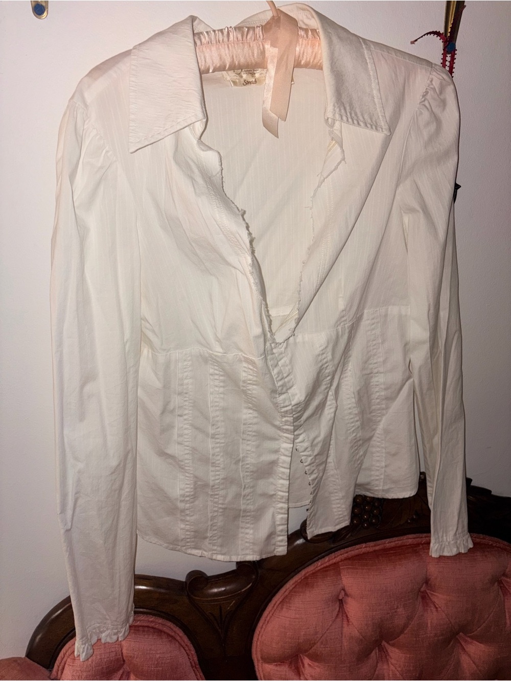 Guess Cream Ruffle-Trim Button Down Blouse